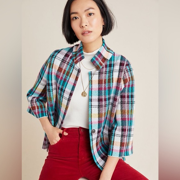 Anthropologie Rosetta Cropped Plaid Jacket - Picture 1 of 12